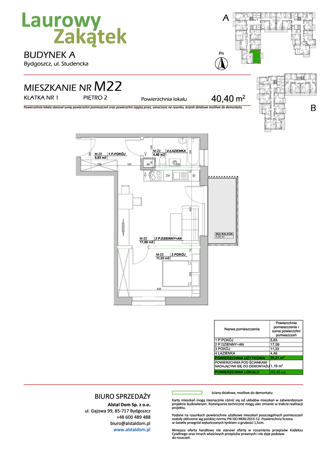 2 pokoje mieszkania, 40,4 m², cena: 398 582 zł, piętro: 2 – Laurowy Zakątek