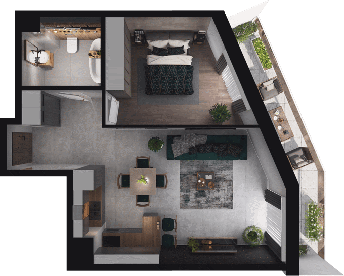 2 pokoje mieszkania, 46,92 m², cena: 1 051 008 zł, piętro: 3 – CIESZYŃSKA 9