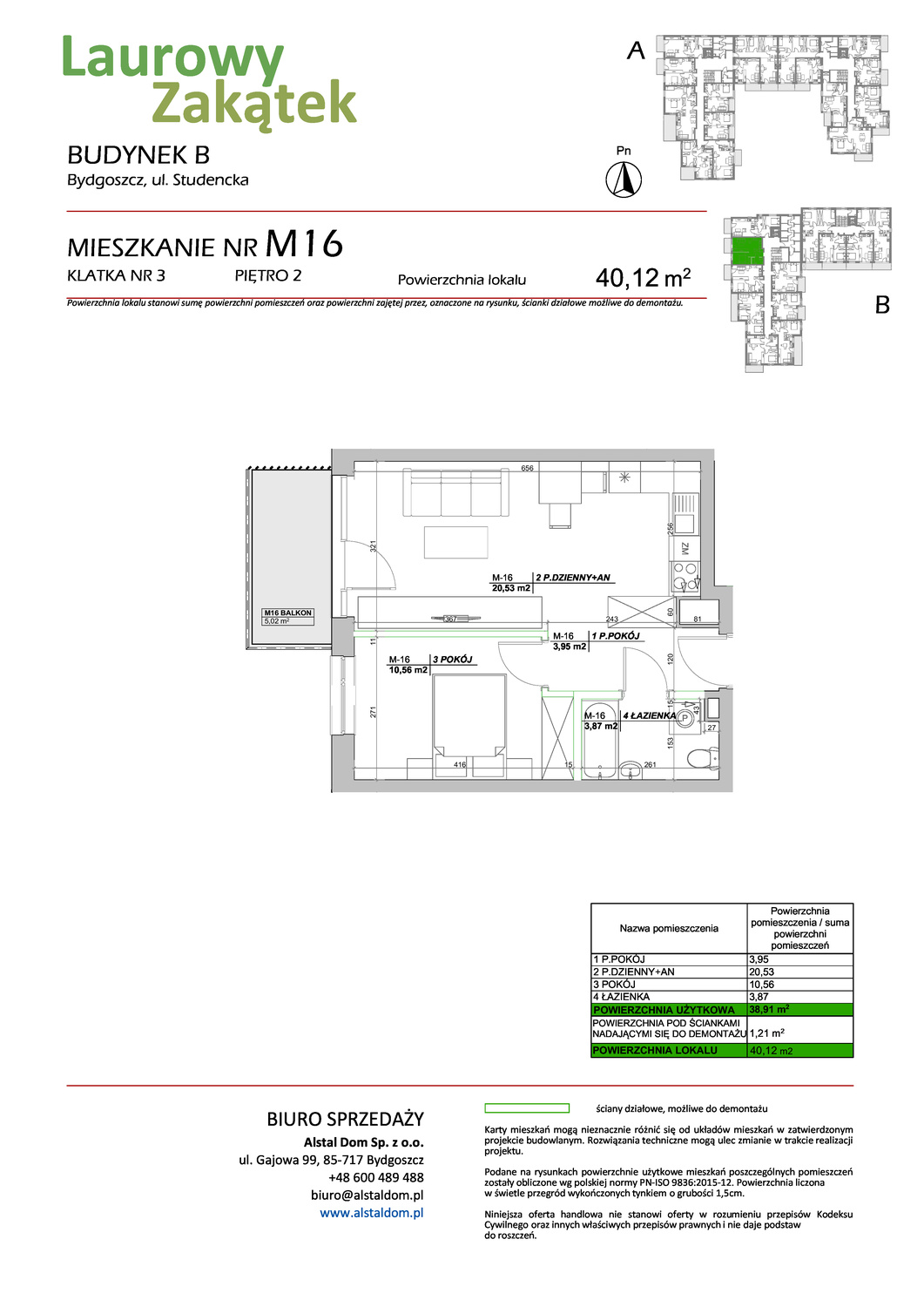 2 pokoje mieszkania, 40,12 m², cena: 403 369 zł, piętro: 2 – Laurowy Zakątek