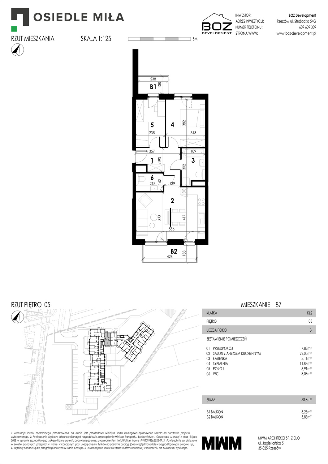 3 pokoje mieszkania, 58,8 m², cena: 573 300 zł, piętro: 5 – STRAŻACKA 54G