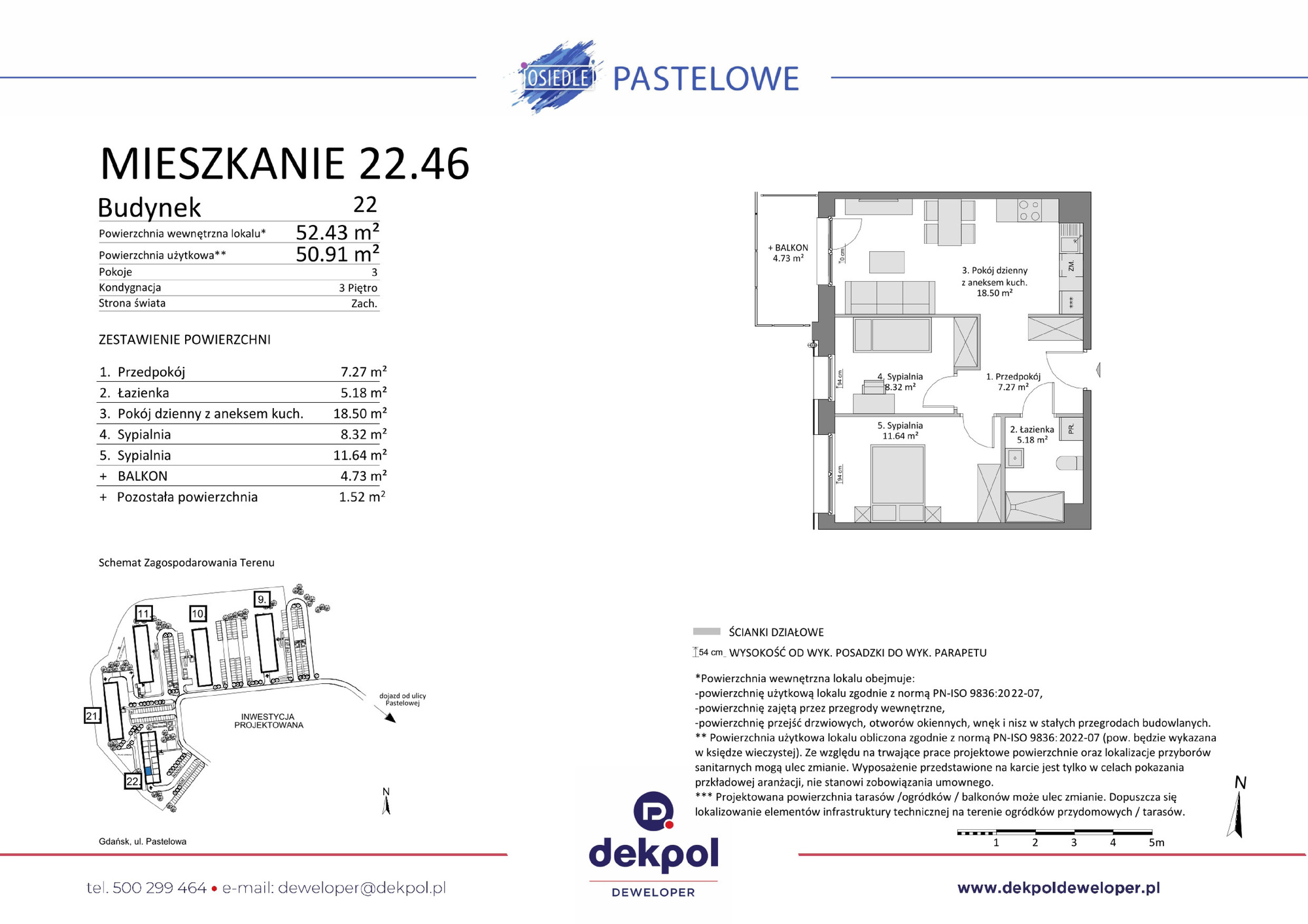 3 pokoje mieszkania, 50,91 m², cena: 605 500 zł, piętro: 3 – Osiedle Pastelowe