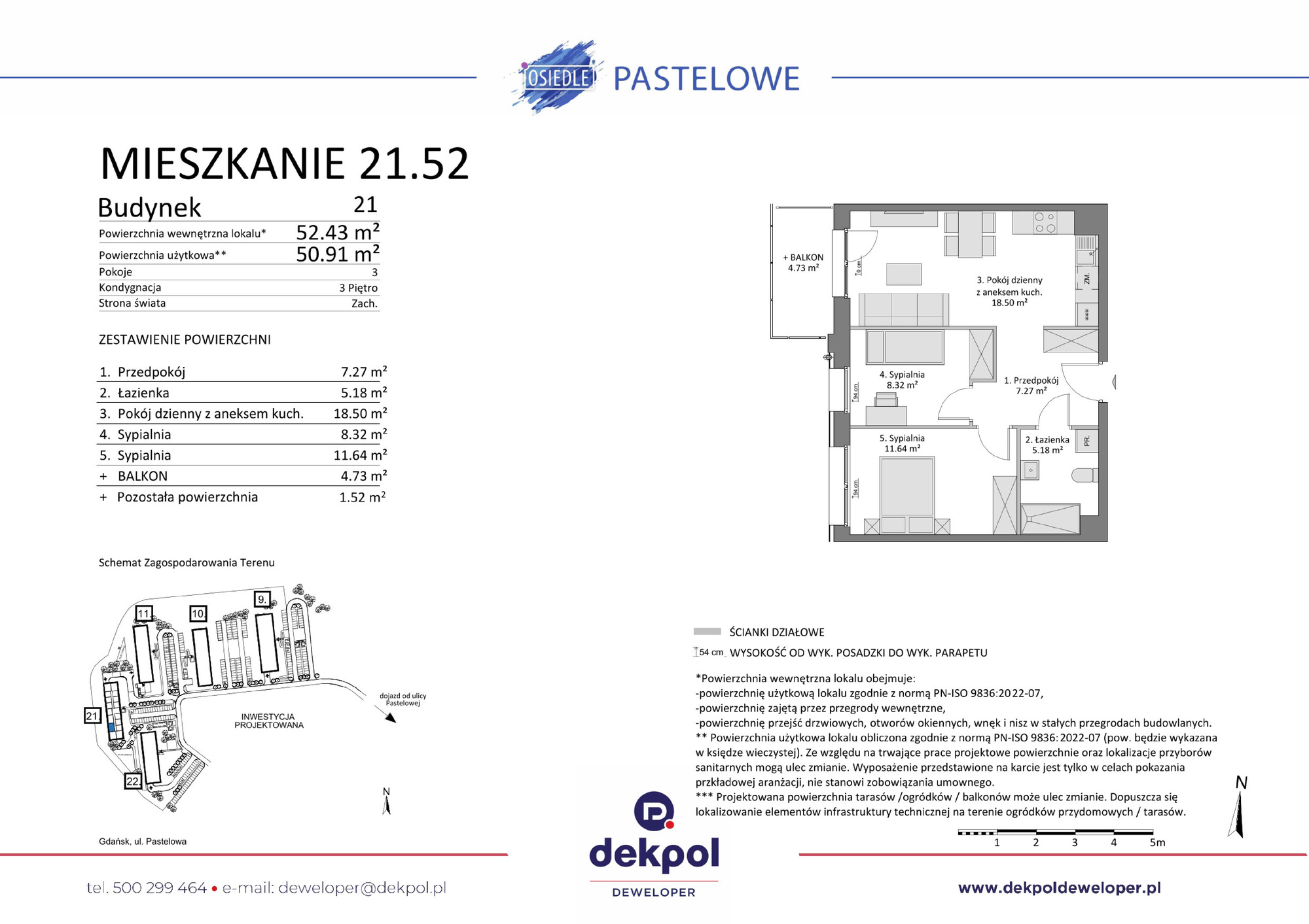 3 pokoje mieszkania, 50,91 m², cena: 605 500 zł, piętro: 3 – Osiedle Pastelowe
