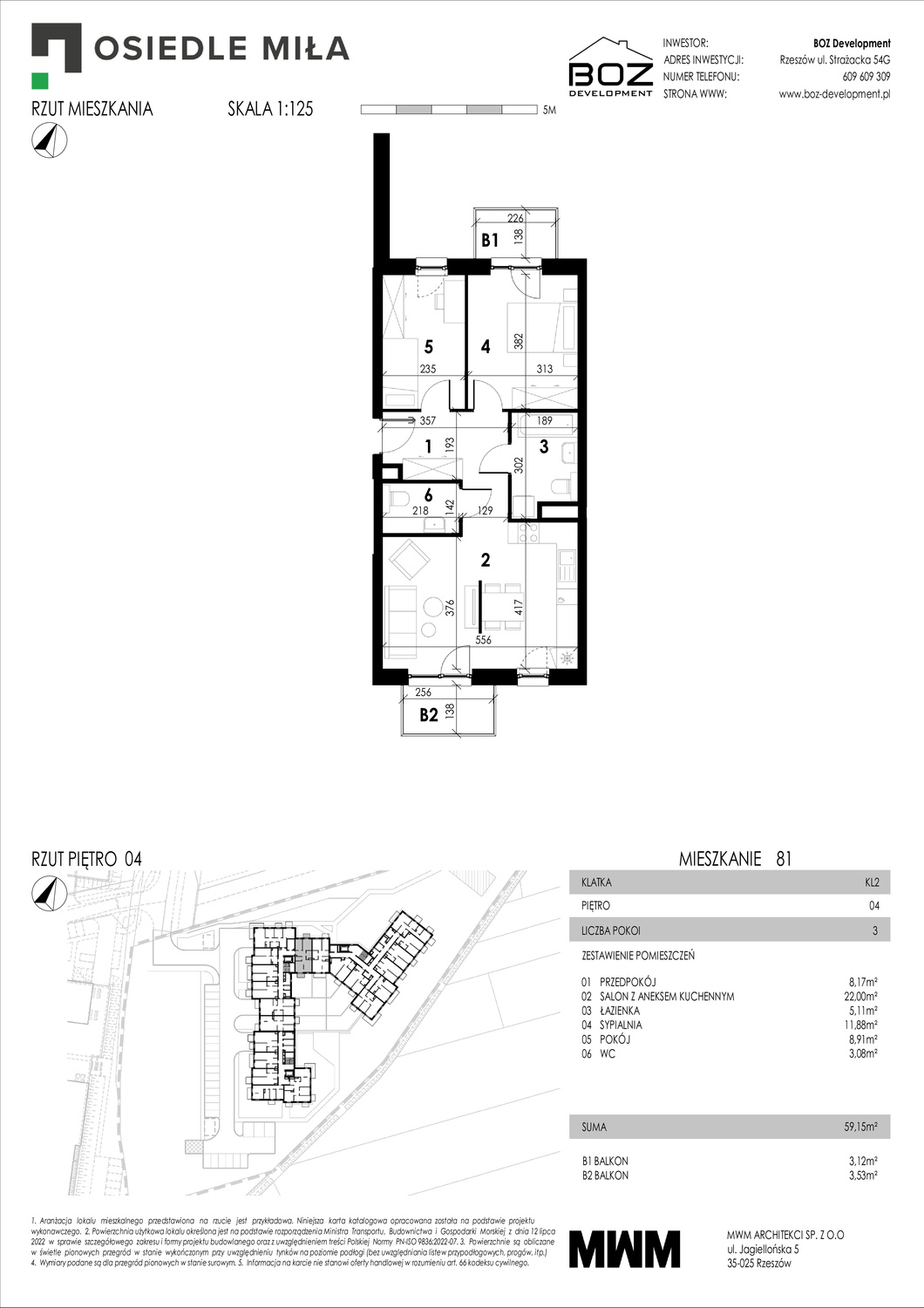3 pokoje mieszkania, 59,15 m², cena: 570 798 zł, piętro: 4 – STRAŻACKA 54G
