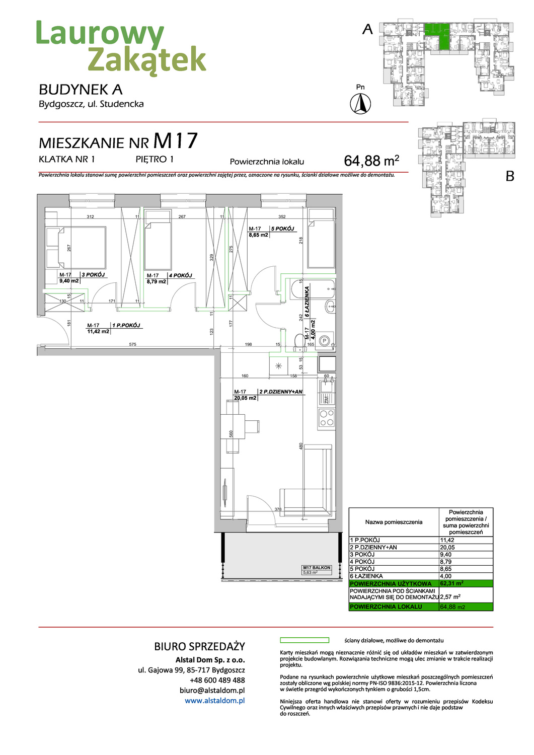 4 pokoje mieszkania, 64,88 m², cena: 599 650 zł, piętro: 1 – Laurowy Zakątek