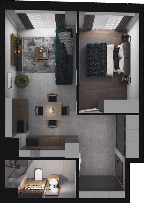 1 pokoje mieszkania, 42,24 m², cena: 996 864 zł, piętro: 2 – CIESZYŃSKA 9