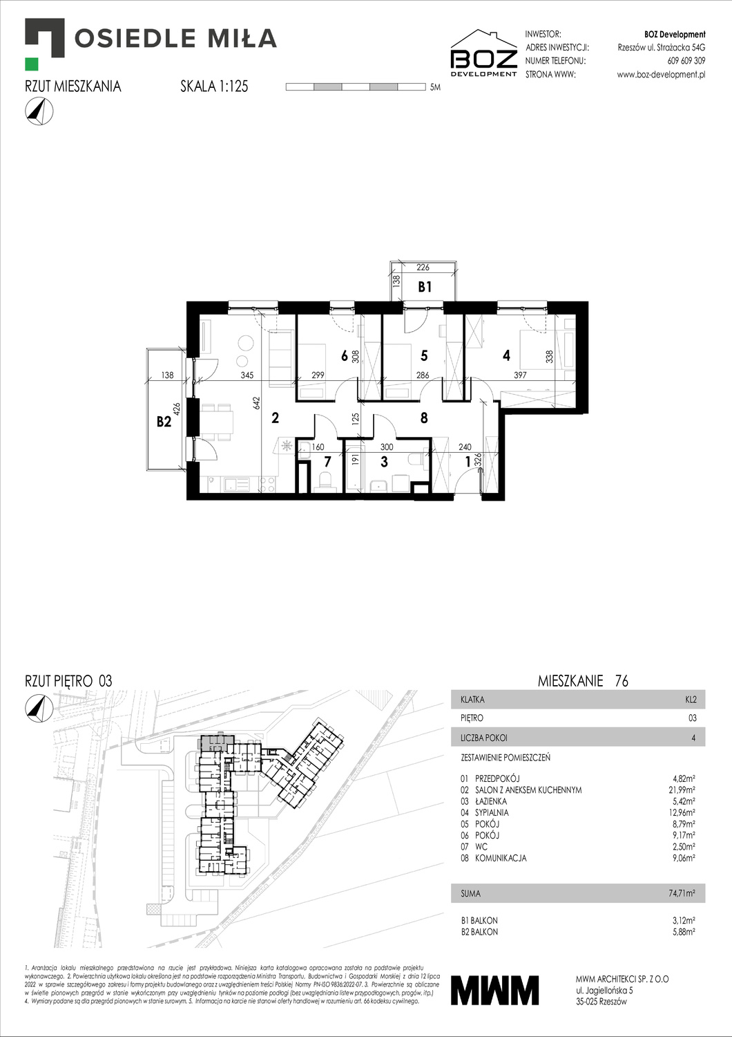 4 pokoje mieszkania, 74,71 m², cena: 698 538 zł, piętro: 3 – STRAŻACKA 54G