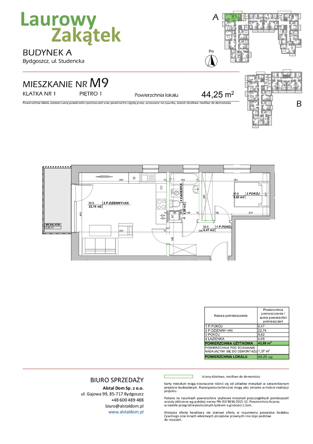2 pokoje mieszkania, 44,25 m², cena: 436 801 zł, piętro: 1 – Laurowy Zakątek