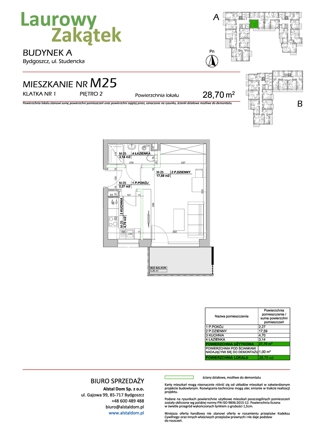 1 pokoje mieszkania, 28,7 m², cena: 308 366 zł, piętro: 2 – Laurowy Zakątek