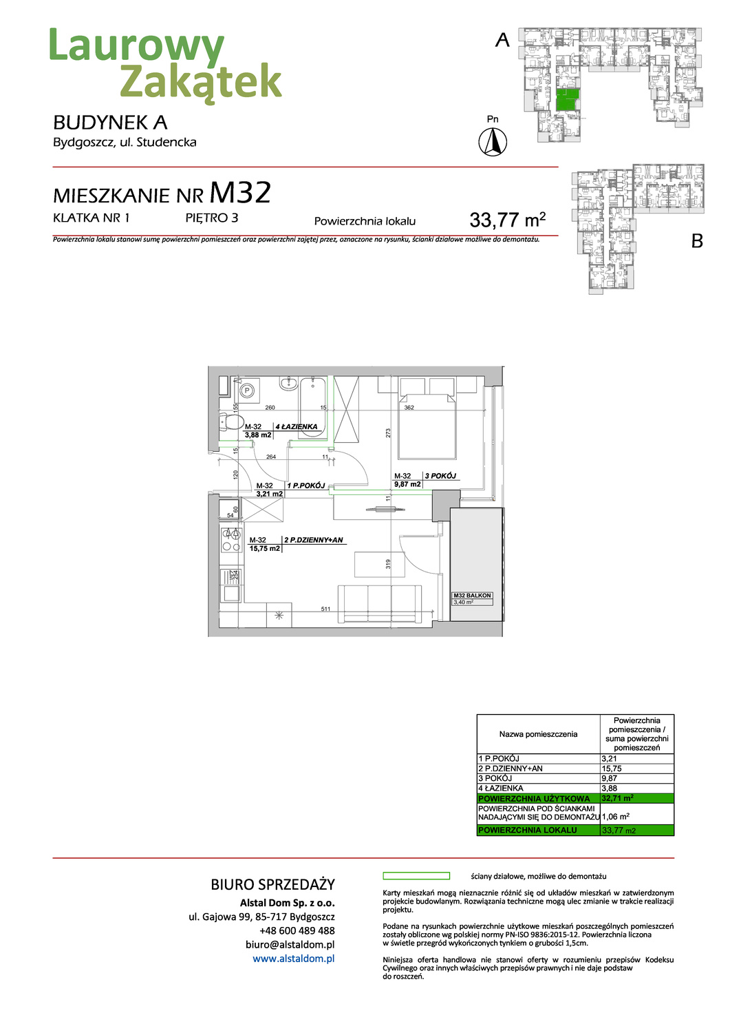 2 pokoje mieszkania, 33,77 m², cena: 357 281 zł, piętro: 3 – Laurowy Zakątek