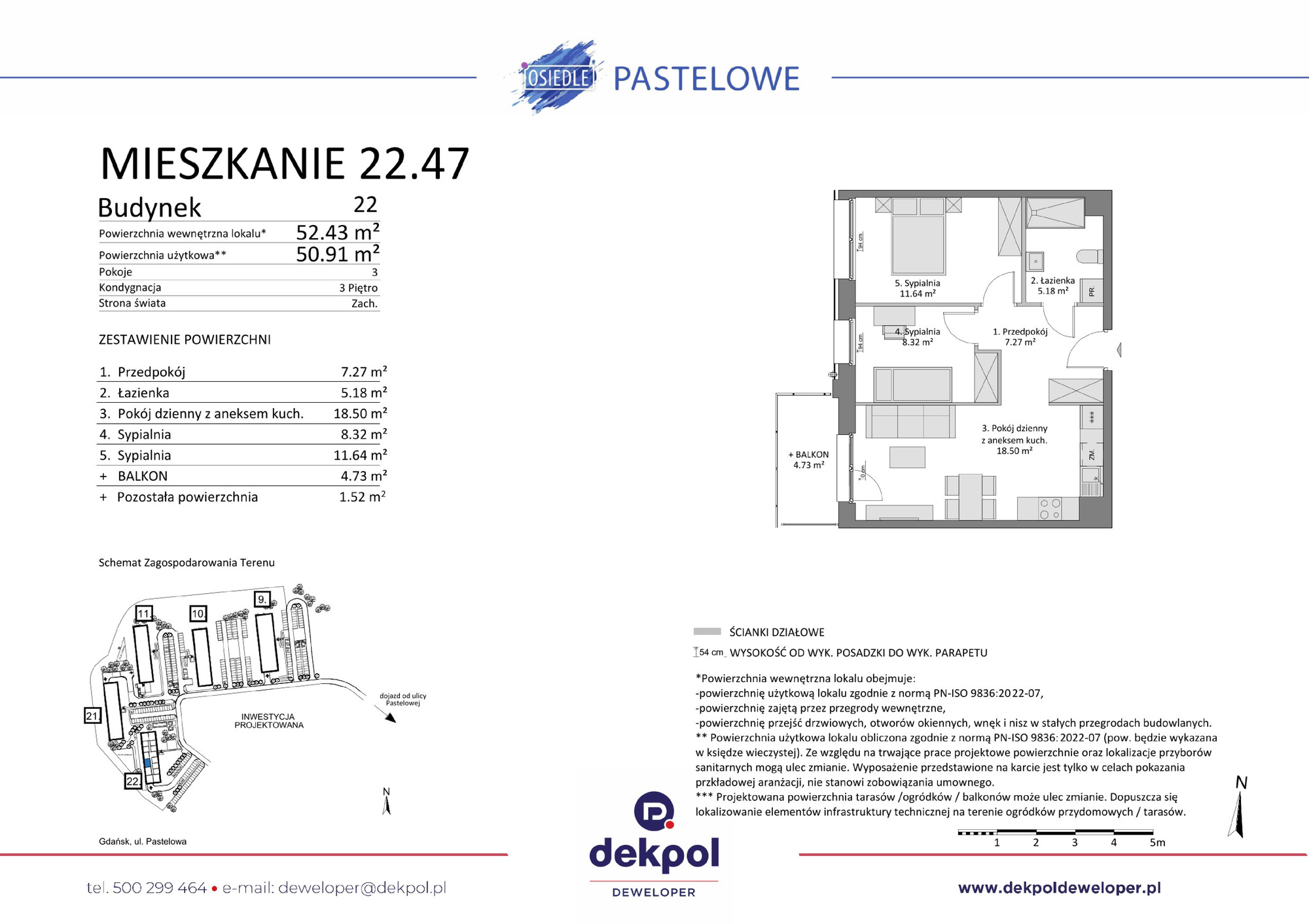 3 pokoje mieszkania, 50,91 m², cena: 605 500 zł, piętro: 3 – Osiedle Pastelowe