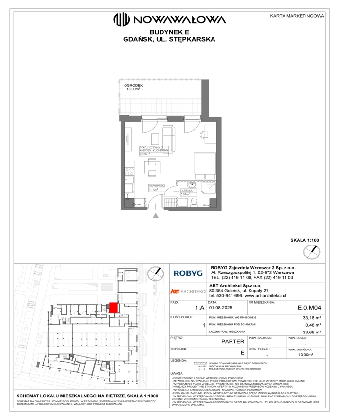 1 pokoje mieszkania, 33,18 m², cena: 669 000 zł, piętro: 0 – Nowa Wałowa