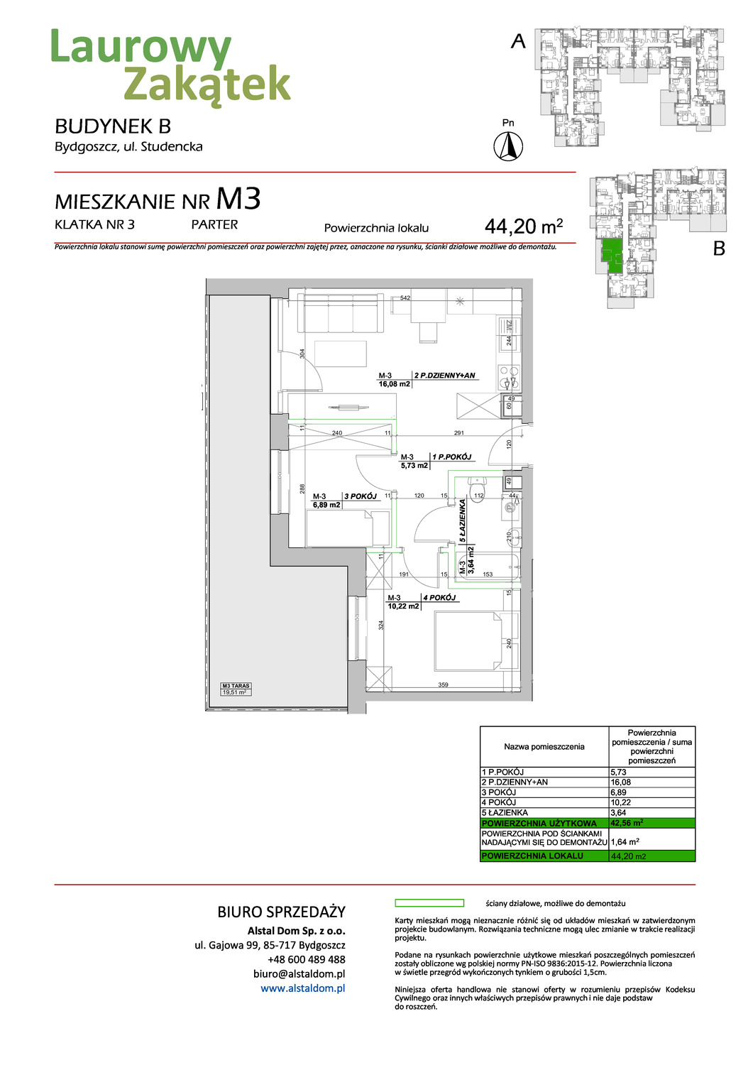 3 pokoje mieszkania, 44,2 m², cena: 453 489 zł, piętro: 0 – Laurowy Zakątek