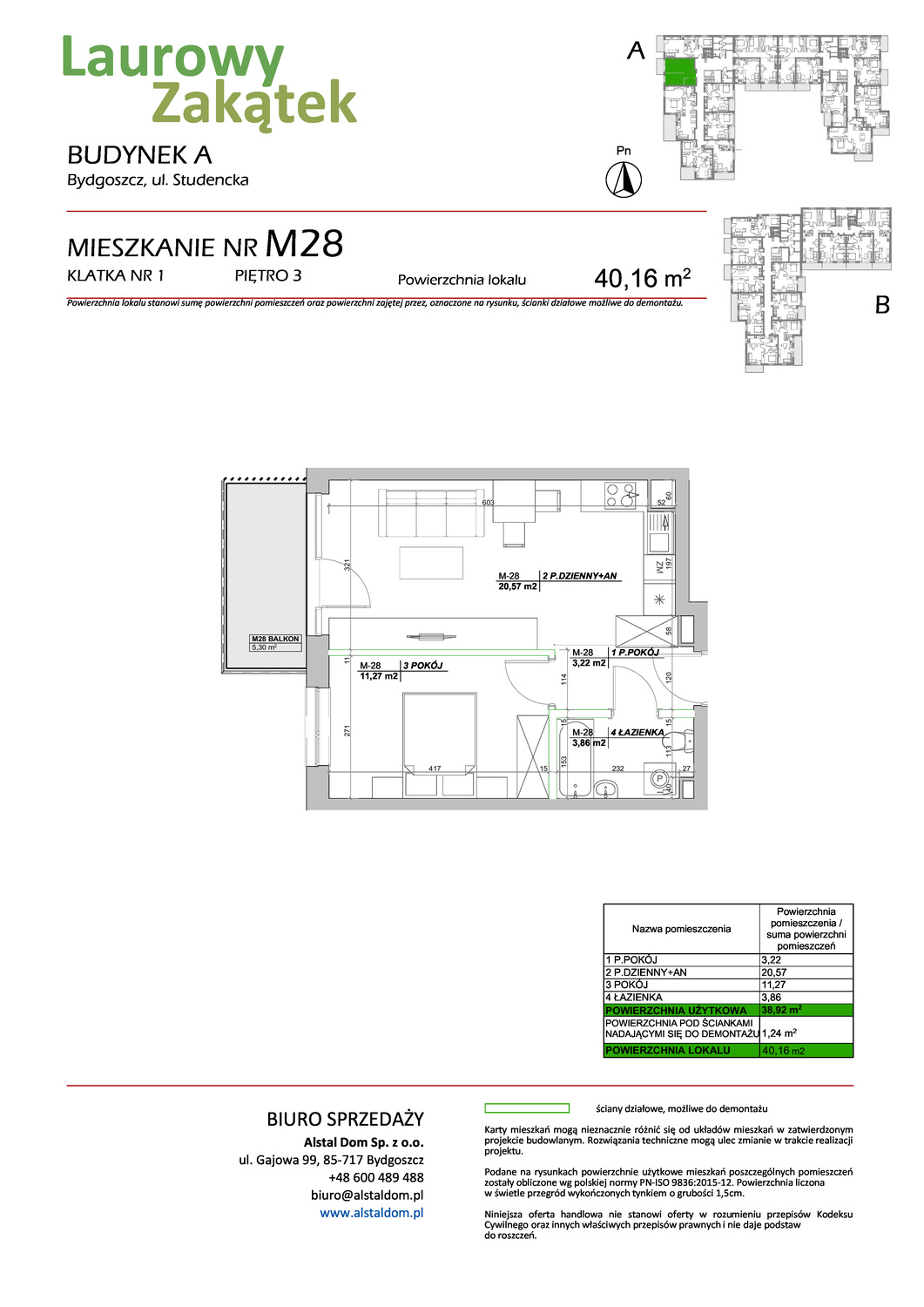 2 pokoje mieszkania, 40,16 m², cena: 403 962 zł, piętro: 3 – Laurowy Zakątek