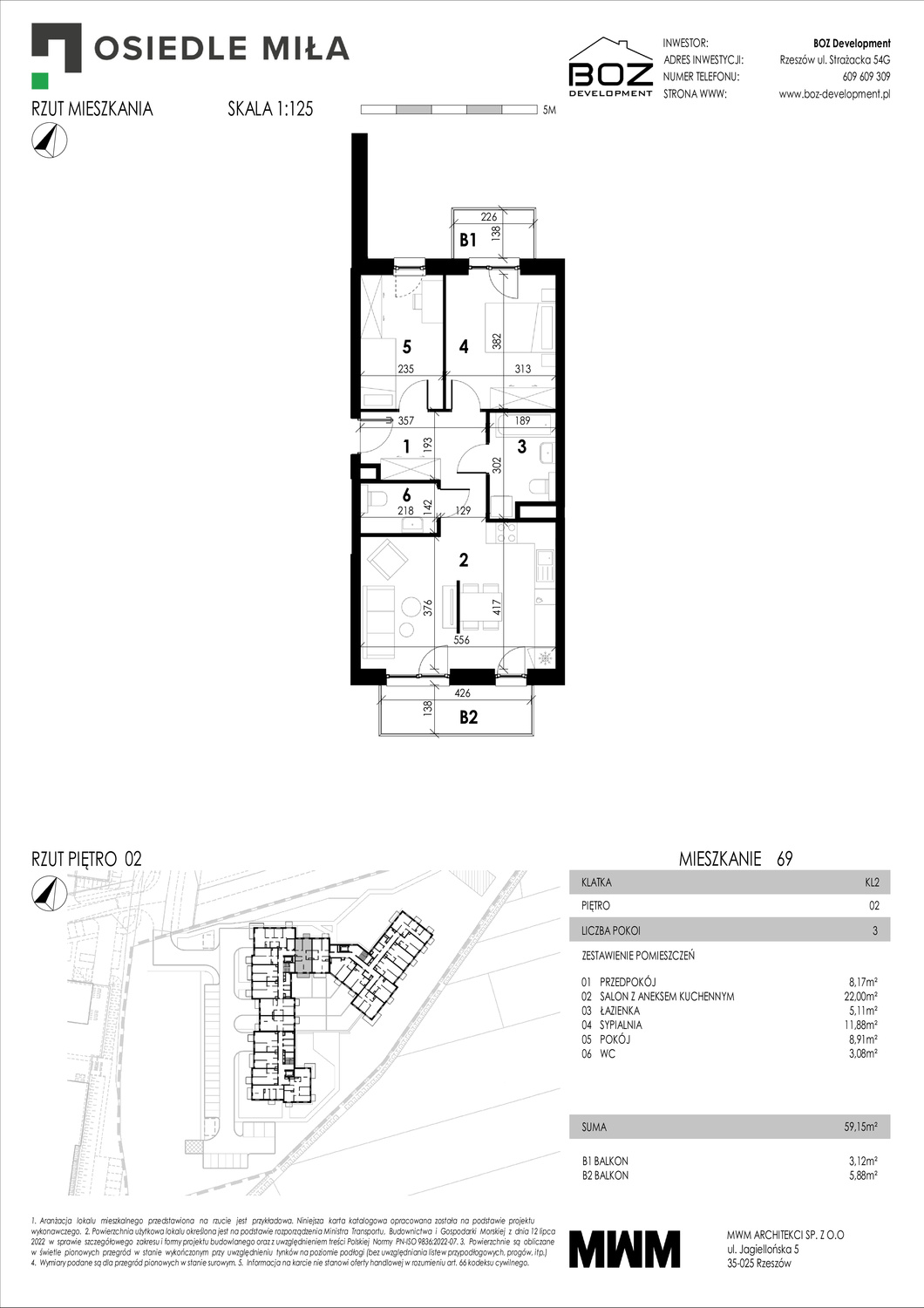 3 pokoje mieszkania, 59,15 m², cena: 576 712 zł, piętro: 2 – STRAŻACKA 54G