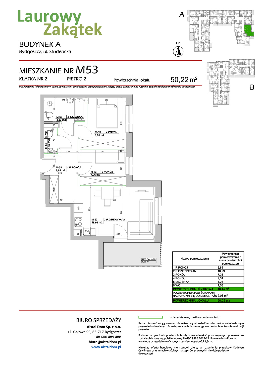 3 pokoje mieszkania, 50,22 m², cena: 516 435 zł, piętro: 2 – Laurowy Zakątek