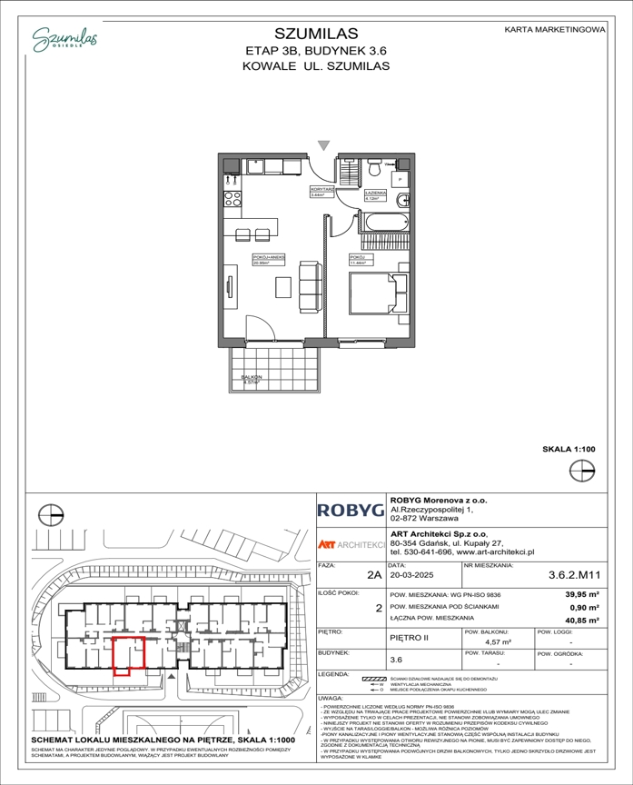 2 pokoje mieszkania, 39,95 m², cena: 405 000 zł, piętro: 2 – Szumilas