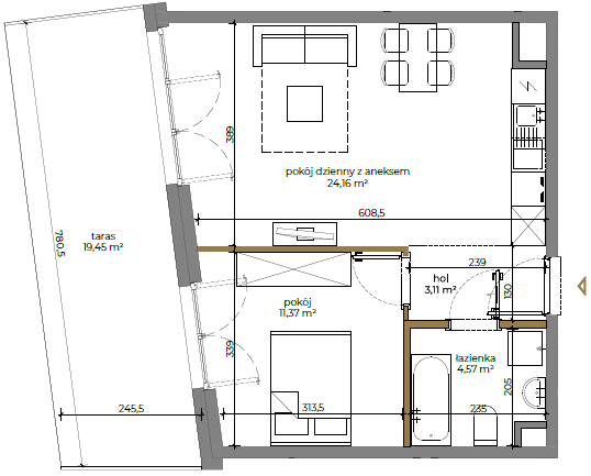 2 pokoje mieszkania, 43,2 m², cena: 993 600 zł, piętro: 0 – CIESZYŃSKA 9