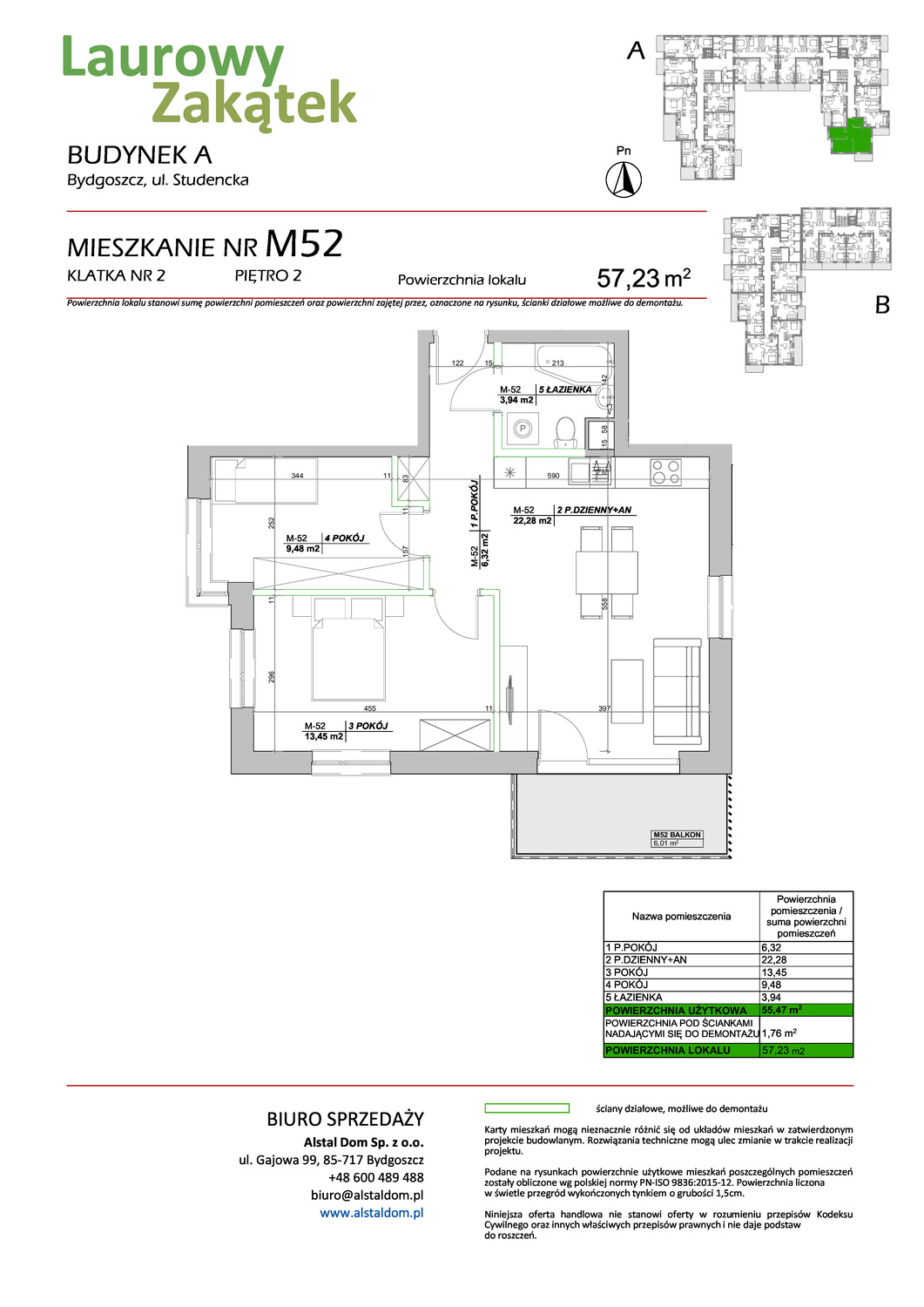3 pokoje mieszkania, 57,23 m², cena: 534 055 zł, piętro: 2 – Laurowy Zakątek