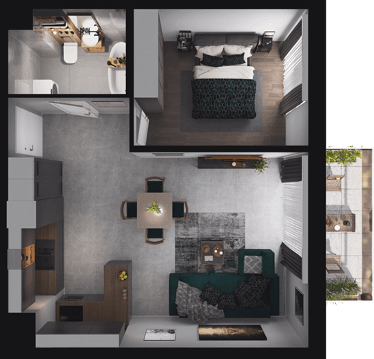 2 pokoje mieszkania, 46,42 m², cena: 1 090 870 zł, piętro: 4 – CIESZYŃSKA 9