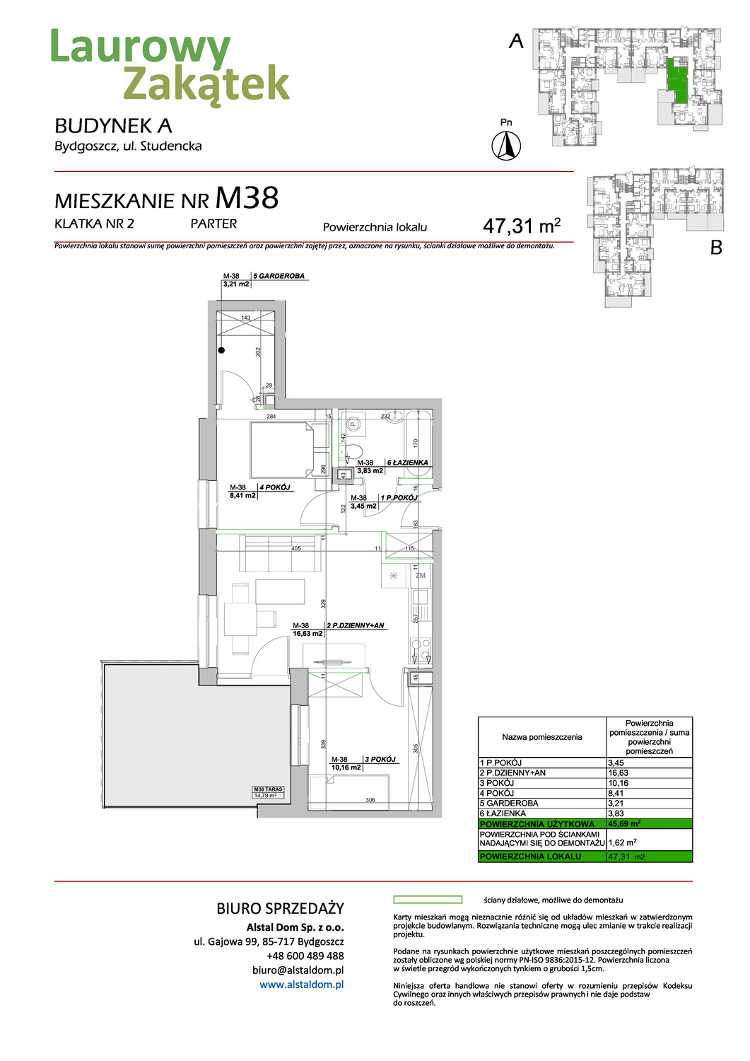 3 pokoje mieszkania, 47,31 m², cena: 484 665 zł, piętro: 0 – Laurowy Zakątek