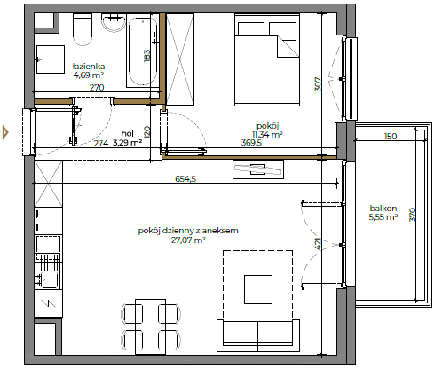 2 pokoje mieszkania, 46,22 m², cena: 1 072 304 zł, piętro: 3 – CIESZYŃSKA 9