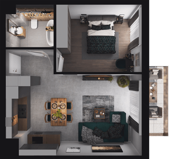 2 pokoje mieszkania, 46,38 m², cena: 1 062 102 zł, piętro: 2 – CIESZYŃSKA 9